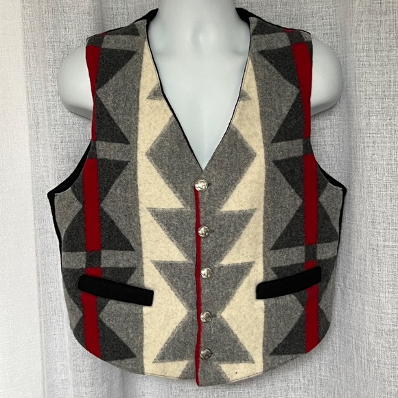 Justin Kraff Vest Native Aztec Pattern Wool Buffalo Nickel Buttons Size Large - Picture 1 of 6
